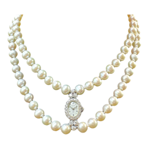 Hamilton 14k White Gold Ladies Watch Double Pearl Strand Necklace