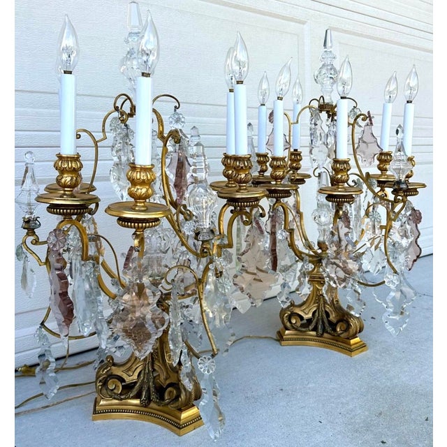 19th Century E. F. Caldwell Gilt Bronze & Baccarat Crystal Girandole Table Lamps - a Pair For Sale - Image 15 of 18
