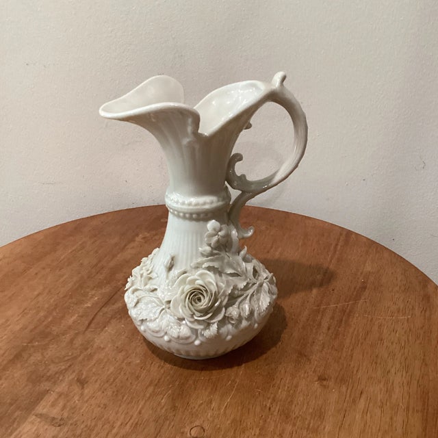 Antique Original Belleek Encrusted Porcelain Aberdeen Jug/Pitcher Black Mark (1891-1926) For Sale - Image 11 of 12