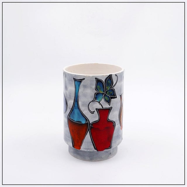 Mid-Century Modern Italian Round Vase with Bottle and Floral Motifs, 1950s For Sale - Image 3 of 15