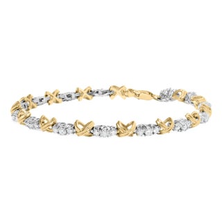 10K Two-Tone Gold 1.00 Cttw Diamond X-Link Link Bracelet For Sale