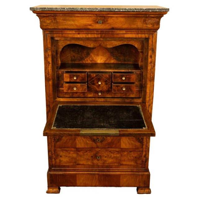 Antique French Louis Philippe Burr Walnut Secrétaire À Abattant Desk Chest 1840 For Sale - Image 11 of 18