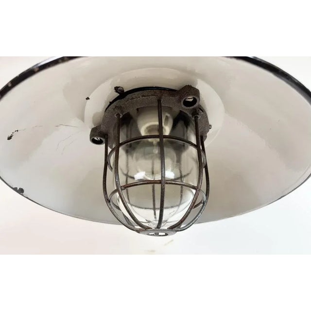1960s Industrial Black Enamel and Cast Iron Cage Pendant Light from Elektrosvit, 1960s For Sale - Image 5 of 17