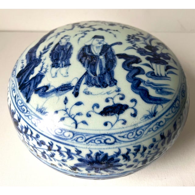 Chinese Ming 9" Blue & White Porcelain Box For Sale - Image 9 of 9