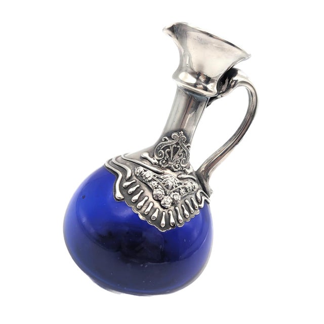 Metal Vintage Israeli Blown Glass & Sterling Silver Carafe Pitcher For Sale - Image 7 of 11