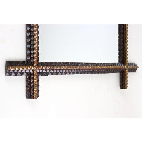 Glass Rustic Tramp Art Handcarved Wall Mirror, Austria, 1880s For Sale - Image 7 of 18