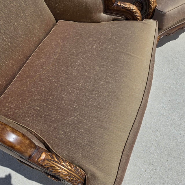 Marge Carson Style French Louis XV Ornate Caved Settees Loveseats Pair For Sale - Image 17 of 18