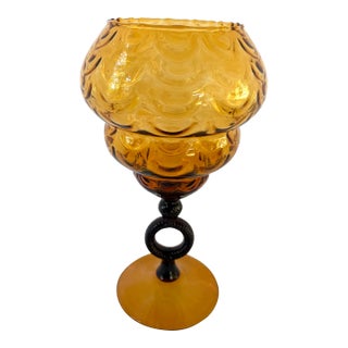 Empoli Italian Vintage Art Amber Art Bowl With Pedestal For Sale