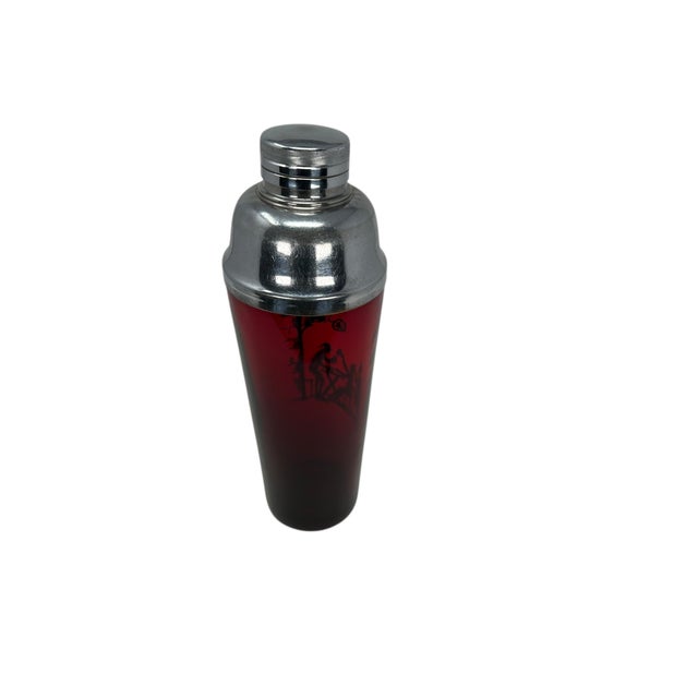 1930s Art Deco Ruby Red Cocktail Shaker With Silver Overlay For Sale - Image 5 of 10