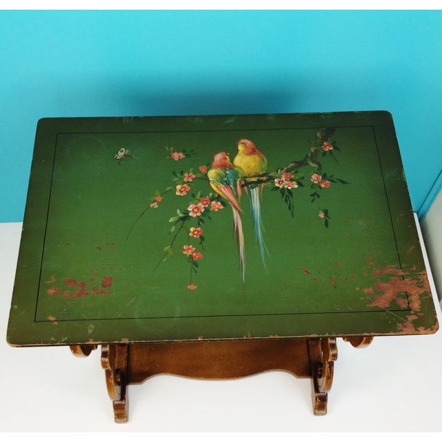 Vintage Hand Painted Bird Motif Wooden Accent Table Chairish