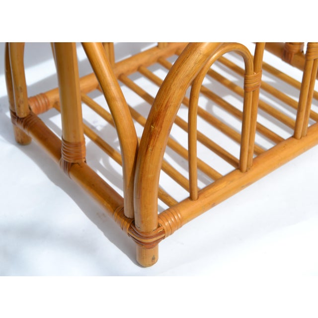 Wood Bamboo Cane Wicker Mid-Century Modern Side Bedside End Sofa Table Magazine Stand For Sale - Image 7 of 13