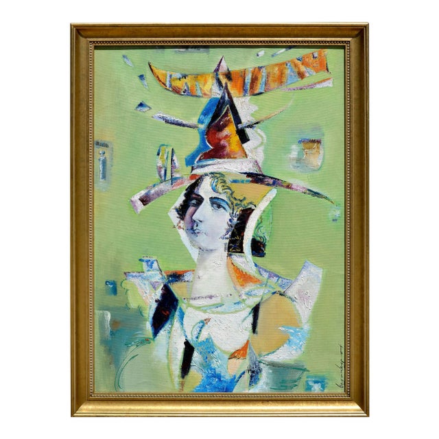 Surrealism Card Illusion Portrait by Vadim Kurov Oil on Linen 1999 For Sale