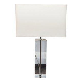 Room & Board Madison Modern Table Lamp With Lead Crystal Base and White Rectangular Shade For Sale