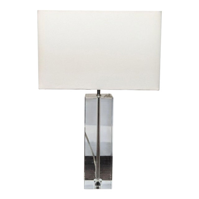 Room & Board Madison Modern Table Lamp With Lead Crystal Base and White Rectangular Shade For Sale