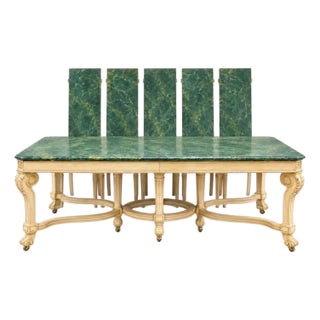 Mid-Century Italian Regency Style Faux Marble Painted Dining Table - 5 Leaves For Sale