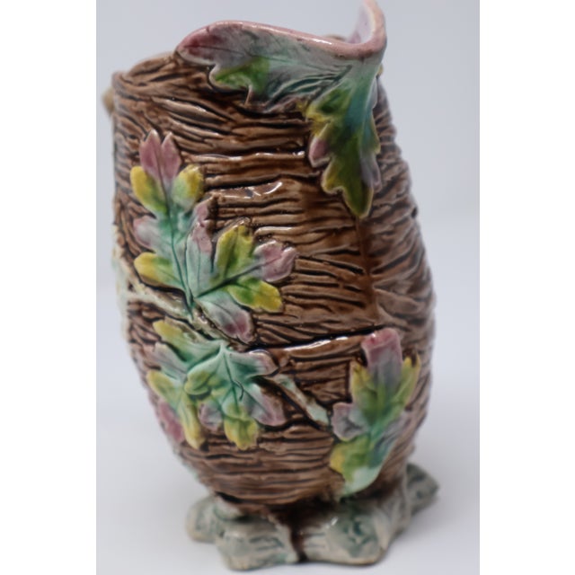 Antique English Majolica Rustic Floral Tree Bark Pitcher, Attributed to Shorter & Boulton For Sale - Image 11 of 18