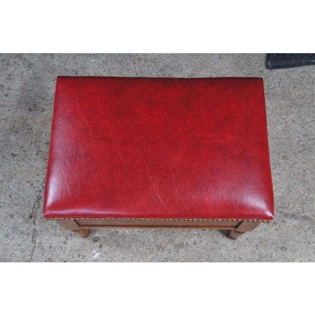 Mid 20th Century Mid Century American Country Oak Leather Nailhead Footstool Ottoman Compartment For Sale - Image 6 of 13