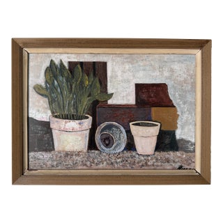 1970’s Vintage Herman Fleet Still Life Botanical Oil on Paper Painting – Framed For Sale