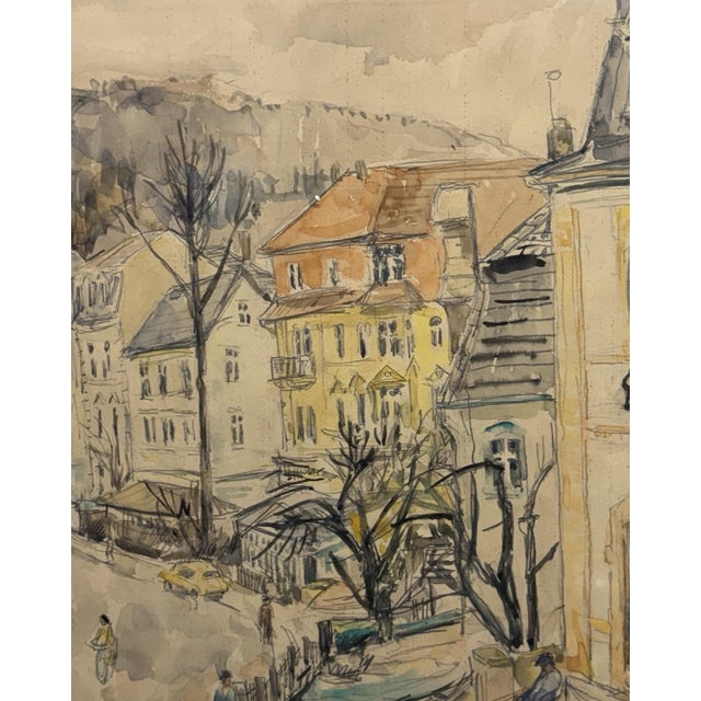 Frank Franz, Lively Cityscape, 1960, Watercolor, Framed For Sale - Image 9 of 12