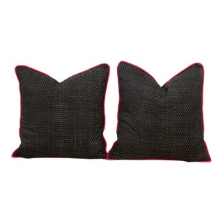 Pair of Ratri Black Dotted Ahir Handloom Pillows For Sale