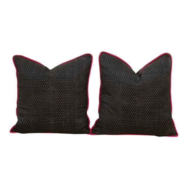 Pair of Ratri Black Dotted Ahir Handloom Pillows For Sale
