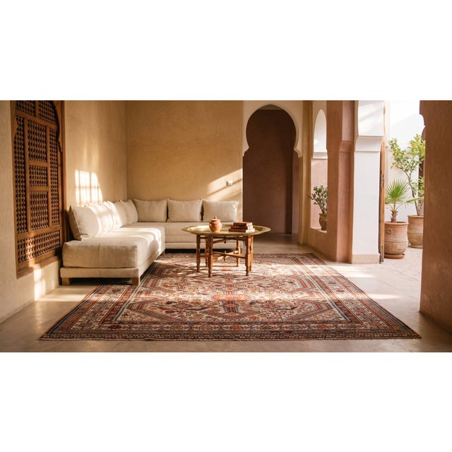 Red Striking White Ivory Color With Special Medallions Design Antique Persial Tribal Khamse Rug For Sale - Image 8 of 8