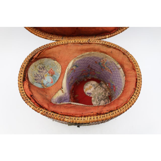 Ceramic Circa 1880s Famille Rose Tea Pot & Tea Bowl in Basket For Sale - Image 7 of 11