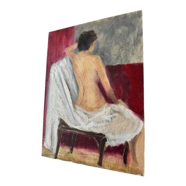 1970s Vintage Impressionist Oil Painting of Seated Female Nude, Unsigned Figurative Study For Sale - Image 5 of 7