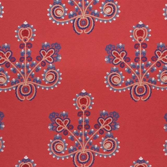 Sample- Schumacher Estrella Fabric in Vermilion For Sale