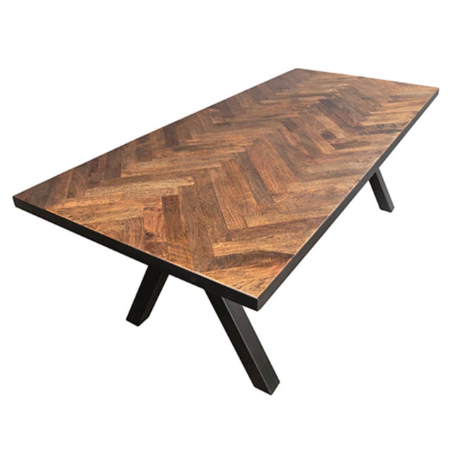 Herringbone Wood & Iron Dining Table Chairish