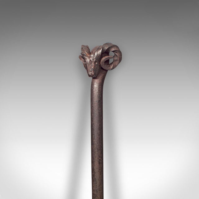 Antique Ram's Head Fire Poker, English Wrought Iron, Aries, Fireplace, Edwardian For Sale - Image 6 of 10