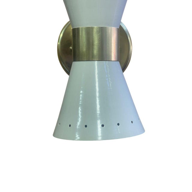 Pair Italian Sconces W Enameled Shades & Matching Pendant in Style of Stilnovo For Sale - Image 10 of 11