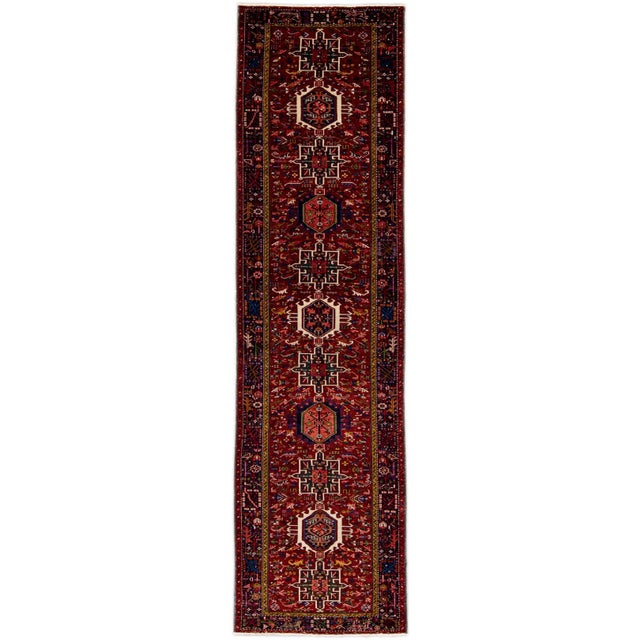 Red Vintage Persian Heriz Handmade Geometric Wool Runner For Sale - Image 10 of 10