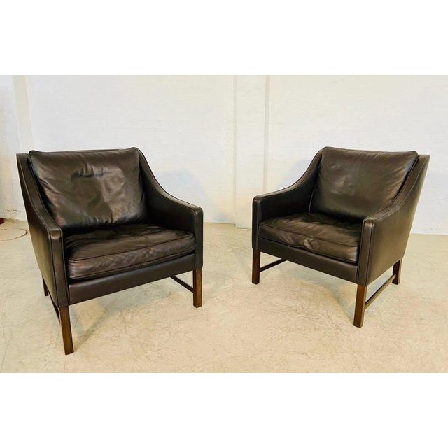 Vintage Scandinavian Fredrik Kayser Brown Leather Lounge Chairs, 1960s, Set of 2 For Sale - Image 4 of 18