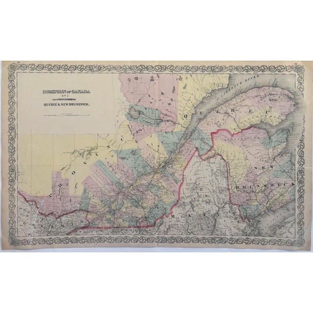 This remarkably preserved 32" x 20" antique color map, "Dominion of Canada, Quebec, Brunswick," was published by G.W. Gray...