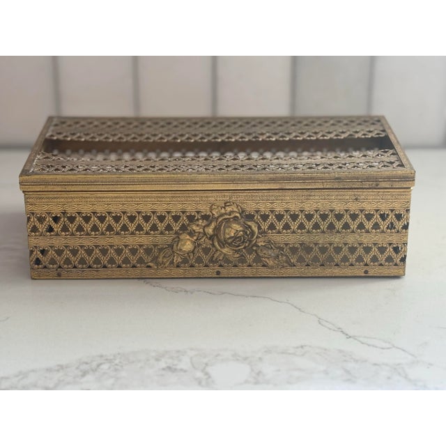 Metal Vintage Brass French Style Tissue Box Holder For Sale - Image 7 of 11