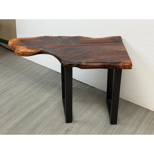 Walnut Live Edge Wood Slab Side Table For Sale - Image 9 of 12