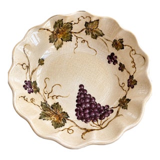 Late 20th Century Italian Hand-Painted Grape and Leaf Ceramic Serving Dish For Sale