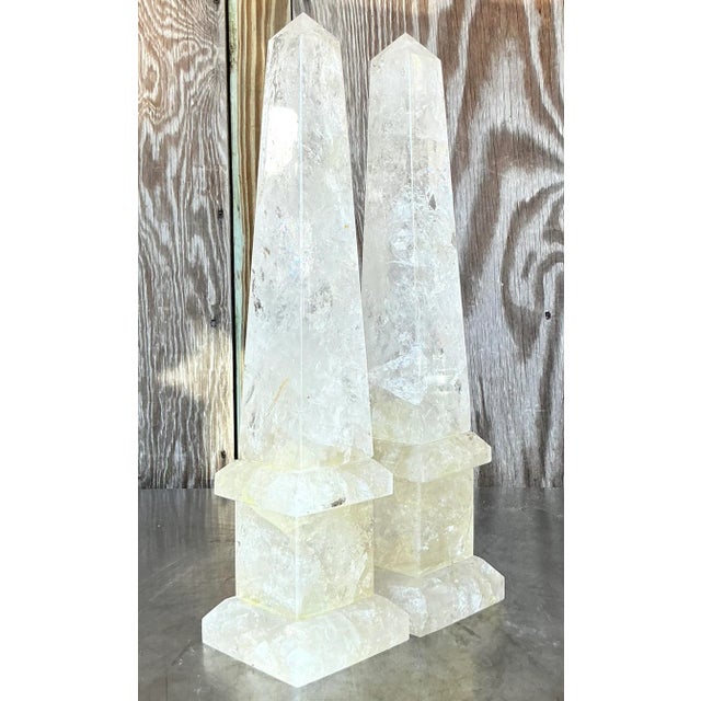 Hollywood Regency Vintage Boho Rock Crystal Obelisks - a Pair For Sale - Image 3 of 9