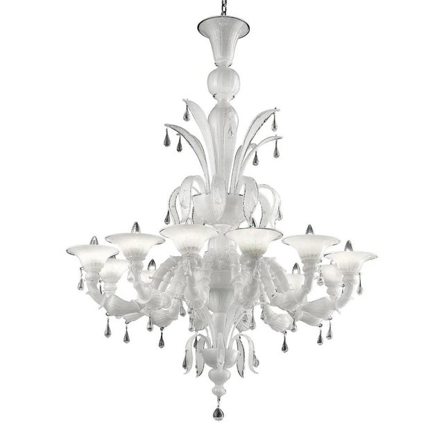 Glass White Venetian Ca Rezzonico Murano Glass Chandelier with Clear Glass Drops by Simoeng for Simoeng For Sale - Image 7 of 7