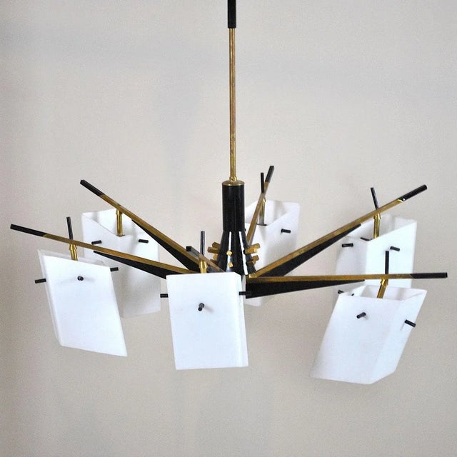 1960s Brass, Wood, and Opaline Glass Pendant Lamp by Stilux, 1960s For Sale - Image 5 of 14