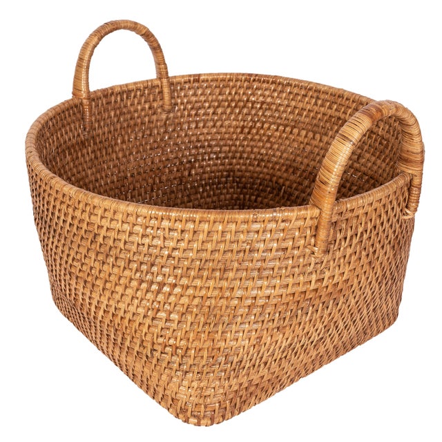 Saboga Home Round Basket with Hoop Handles in Honey Brown - 16.5" For Sale In Houston - Image 6 of 9