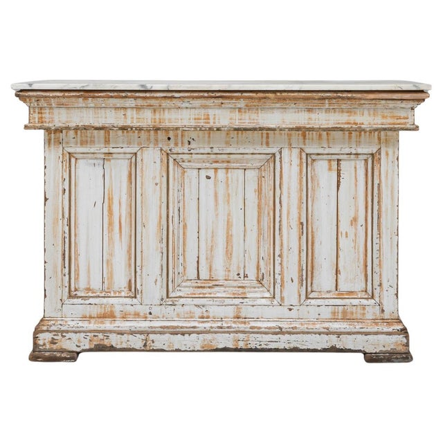 1900s French Wood White Patinated Bar With Marble Top For Sale - Image 15 of 18
