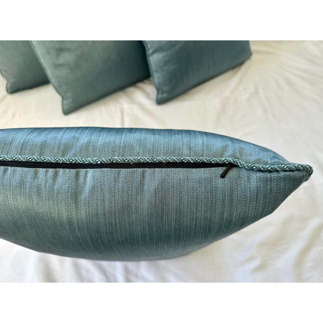 Early 21st Century Set of 4 Custom Blue Green Silk-Cotton Pillows For Sale - Image 5 of 12