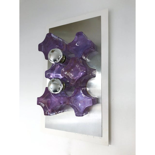 Rare model of purple pink pressed glass sconces, stainless steel and white lacquered by the manufacture Biancardi & Jordan...