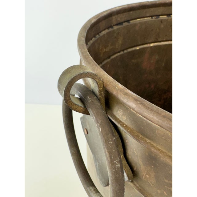 Vintage Patinated Brass Planter With Shell Medallion & Ring Handles For Sale In Little Rock - Image 6 of 10