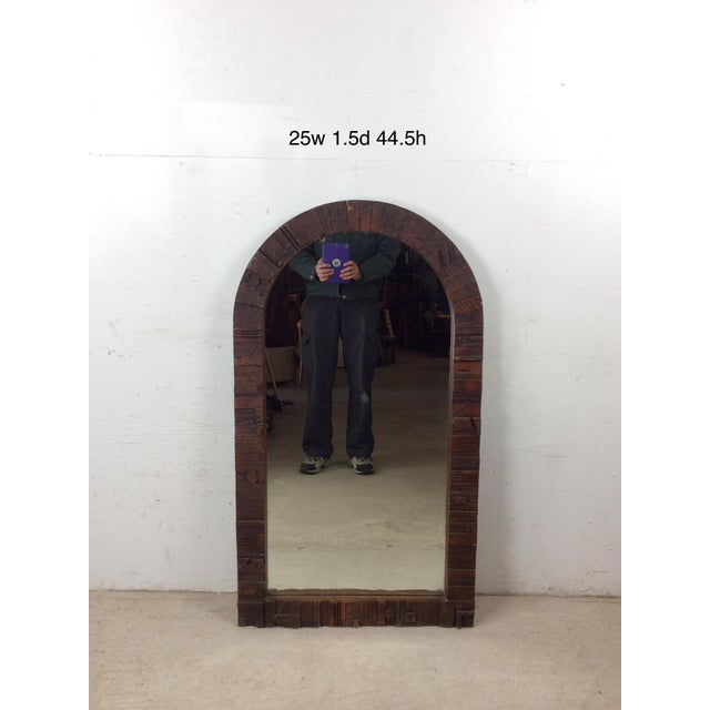Mid Century Modern Arch Top Wall Mirror With Brutalist Style Wood Frame For Sale - Image 17 of 18