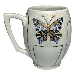 Early 20th Century Art Nouveau Bavaria Hand-Painted Butterfly Mug For Sale