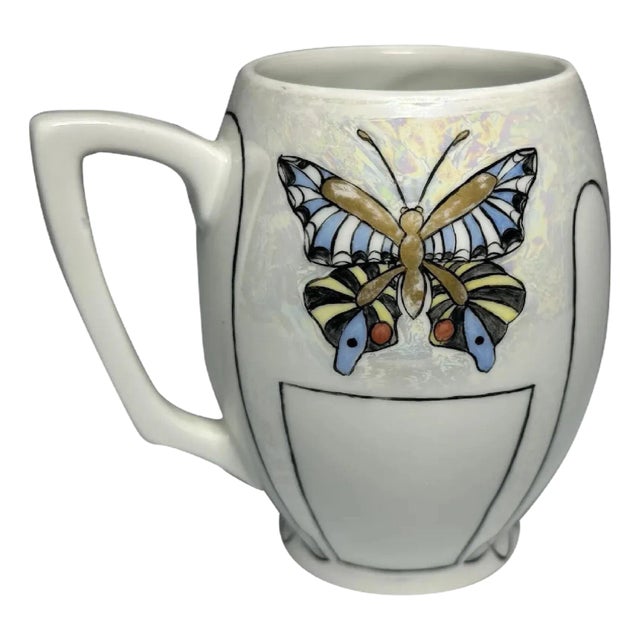 Early 20th Century Art Nouveau Bavaria Hand-Painted Butterfly Mug For Sale