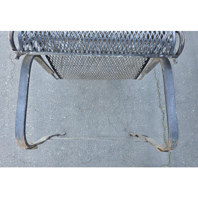 Vintage Russell Woodard Attributed Cantilever High Back Wrought Iron Briarwood Daisy Patio Chair For Sale - Image 15 of 17
